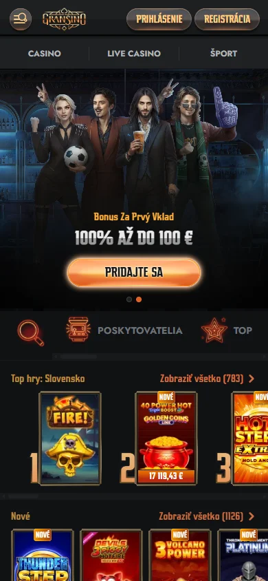 Gransino Casino mobile browser home interface